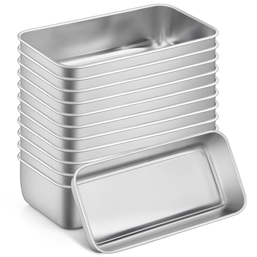 P&P CHEF Loaf Pan Set, 9-inch Bread Pans, Stainless Steel Loaf Toast Baking Pans For Bread Meatloaf Lasagna Cake, Healthy & Non Toxic, Oven & Dishwasher Safe,(Silver, 12Pcs)