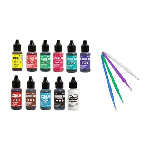 Ranger Tim Holtz Alcohol Ink Bundle - Tropics Set 11 Bottles, 05 fl oz - Acid Free, Multi-Surface Inks, Precision Tip for Easy Application - Bonus Purple Turtle Detail Sticks Cover