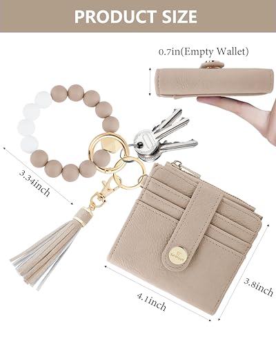 Image of Keychain Wallet Wristlet for Women,RFID Small Wallet | Wallet Wristlet with Zipper Coin Pocket,Vegan Leather Card Wallets for Women, 2 ID Window,Gift