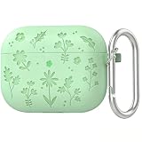 for AirPods Pro 3 Case, Cute Silicone Case with Flower Sculpture Keychain, Compatible with Apple AirPods Pro 3rd Generation 2025 Women‘s and Girls‘ Case, Green