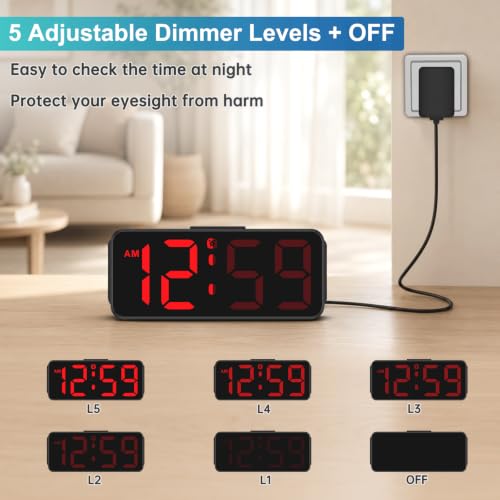 Image of Peakeep Small Digital Alarm Clock for Bedroom, Large Number, Battery Backup | Plug-in Tiny Electric Clock Brightness Dimmable for Bedsise Desk Table Small Spaces, 5 Volume, Easy to Set, Adapter Included