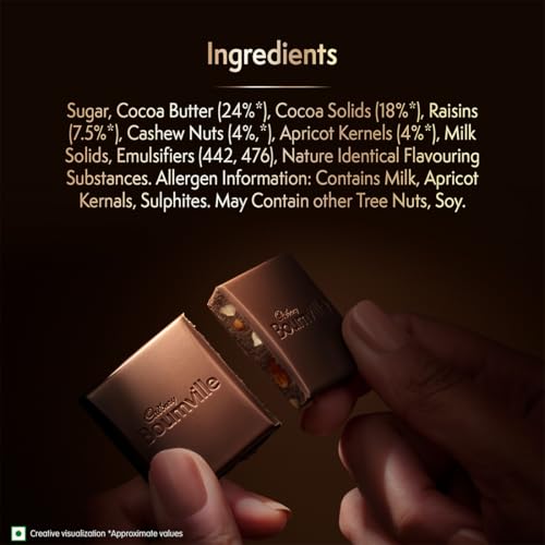 Image of Cadbury Bournville Fruit & Nut 50% Dark Chocolate Bar, 75 g (Pack of 4)