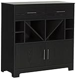 South Shore Vietti Bar Cabinet with Liquor and Wine Bottle Storage with Drawers, Black Oak with...