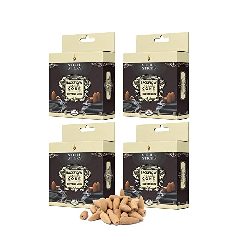 Soul Sticks Backflow Incense Cones – 40 Handmade Organic Cones for Waterfall Burner | 4 Pack Long Lasting Aromatic Scents | Thick White Smoke Incense for Meditation, Yoga & Gifts (Egyptian Musk)