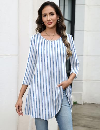 Image of Zeagoo Women Tops 3 /4 Sleeve Dressy Casual Plus Size Tunics Loose Blouses