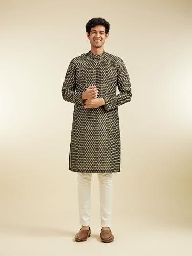 Image of DIWAS by MANYAVAR Men's Art Silk Bandhani Prints Angrakha Style Kurta (1pc)