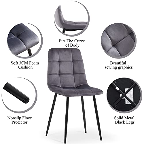 Nordicana Grey Velvet Dinner Chairs Set Of 4, Modern Armless Dining Side Chairs With Metal Legs For Kitchen Living Room Vanity #TOP4