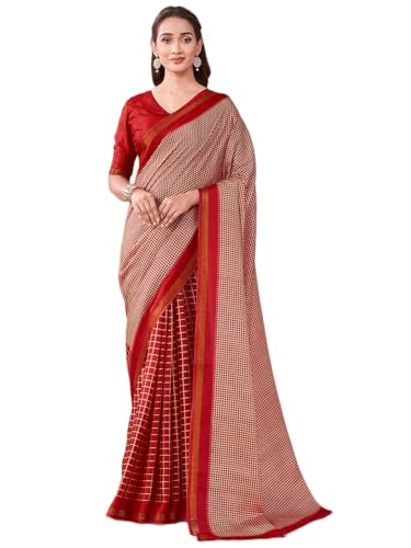 Image of Satrani Women's Silk Printed Saree with Unstitched Blouse Piece