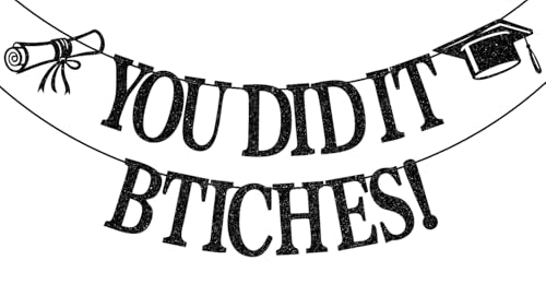 You Did It Banner, 2026 Girl Woman Graduation Decorations, So Proud of You, Class of 2026 High School/College/University Graduation Party Decorations Black Glitter