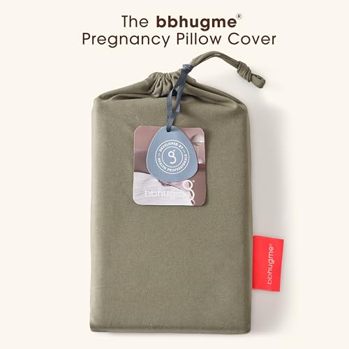 Image of bbhugme Pregnancy Pillow Cover, Dusty Olive - Replacement Cover for bbhugme Maternity Pillow - Soft, Breathable, Cooling Cotton Jersey Fabric - Machine Washable