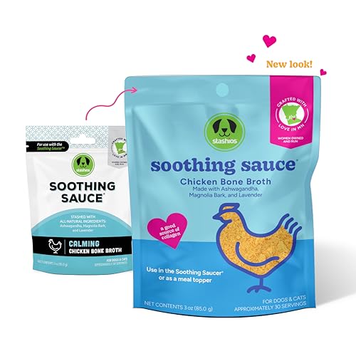 Image of Stashios Soothing Sauce Chicken Bone Broth Calming Powder Supplement for Dogs & Cats, All Natural Anxiety Relief, Made in the USA, 3 oz