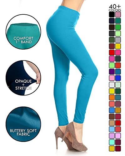 Image of Leggings Depot Women's High Waist Leggings Soft 1 inch Waistband Solid Pants - Regular, Plus, 1X3X, 3X5X