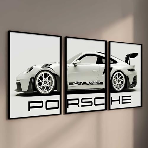 Image of HOMESY Sports Car Framed Posters Gift Items for Boys Room | Wall Decoration for Bedroom Living Room Office Gaming Room Decor | Sports Car Poster with Frame for Wall Decor Set Of 3 Size (10x13 inch, BLACK)
