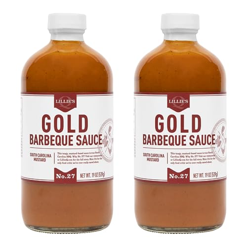Lillie’s Q - Gold Barbeque Sauce, Gourmet Carolina Sauce, Tangy BBQ Sauce with South Carolina Mustard, Premium Ingredients, Made with Gluten-Free Ingredients (19 oz, 2-Pack)