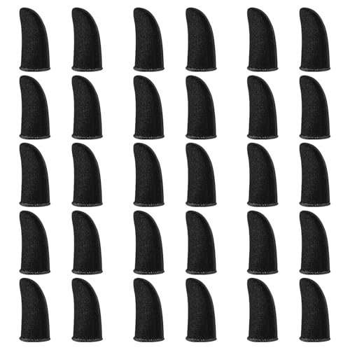 WLLHYF 30pcs Gamer Finger Sleeves Carbon Compression Support Thumb Gloves Touchscreen Finger Cover Anti Sweat Mobile Phone Tablet Gaming Stabilizer for All Touchscreen Devices (Black)