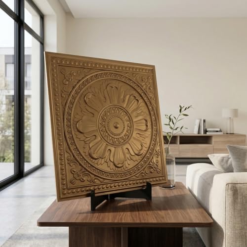 Image of Kayra Decor PVC Ceiling Panel 2x2 Feet (60x60 cm) - Regal Ornate Design, Champagne Gold | Pack of 25 3D Decorative Ceiling & Wall Panels | Waterproof Home Interior Decor