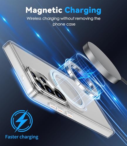 Image of DIZORO TPU Magnetic 360 Ring Stand Case Fit for Samsung Galaxy S25 Ultra Case, Compatible & Wireless Charging,Military Grade Drop Tested,Translucent Hard Kick Back Cover (White)