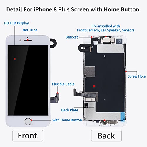 For Iphone 8 Plus Screen Replacement With Home Button White, Front Camera, Sensor, Earpiece. Foobong Iphone 8Plus Lcd Screen Full Assembly Touch Display Digitizer Repair Kit With Repair Tools 5.5Inch #TOP4