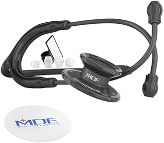 MDF Instruments MD One Premium Stainless Steel Dual Head Stethoscope, Adult, Black Tube, Black Chestpieces-Headset, MDF777BO