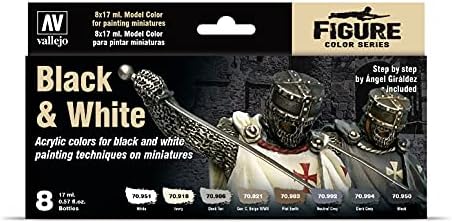 Vallejo Model Color Black and White Acrylic Paint Set - Assorted Colours (Pack of 8)