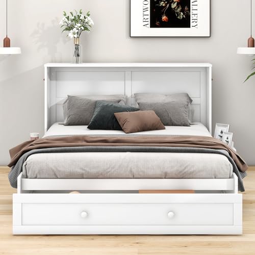 Generisch Mobiles Schrankbett 140x200 cm Mit 2 Schubladen & Regalen | Platzsparendes Klappbett Aus Kiefernholz & MDF | Staufähiges Wandbett Mit 180 kg Tragkraft – Bild 4