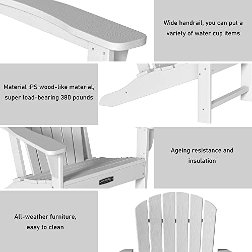 Casainc Adirondack Chair Patio Outdoor Garden Wood-Like Weather Resistant Lawn Porch Relaxing Chair, Widened Armrests 4.7 Inches, Load Capacity Of 380 Lbs White #TOP2