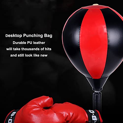 Speed Bags Boxing, Desktop Punching Bag With Suction Cup, Maize Bag, Heavy Duty Leather Boxing Speed Ball For Stress Relief, Fitness Workout (Color : Red+Black, Size : 17 * 36.5Cm) #TOP2