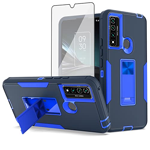 Asuwish Phone Case for TCL 20XE 5087Z with Tempered Glass Screen Protector Cover and Slim Stand Hybrid Rugged Kickstand Magnetic Back Cell Mobile Accessories TLC 20 XE TCL20XECase EX Women Men Blue
