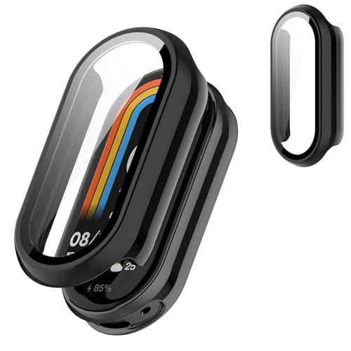 BUITFOU For Xiaomi smart band 10 �J�o�[ �V���I�~ Band 10 �P�[�X �����^ PC+�K���X�f�� ��̌^ mi band 10 �P�[�X�Ή� �S�ʕی� �����^ �����ȒP �ϏՌ� �����ߗ� �w��h�~ ���h�~�i�u���b�N�j