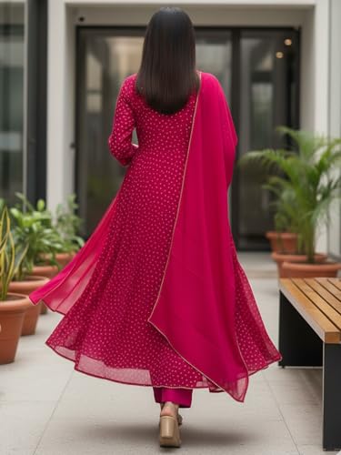 Image of INDO ERA Women's Georgette Floral Embroidered A-Line Kurta & Pant with Dupatta Set