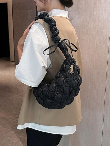 Image of Crescent Bag Puffer Tote Bag for Women Quilted Shoulder Bags Puffy Purse Handbag Winter Down Padding Purse