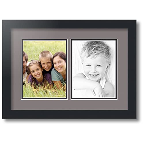 ArtToFrames Collage Photo Frame Double Mat with 2 - 6x8 Openings and Satin Black Frame