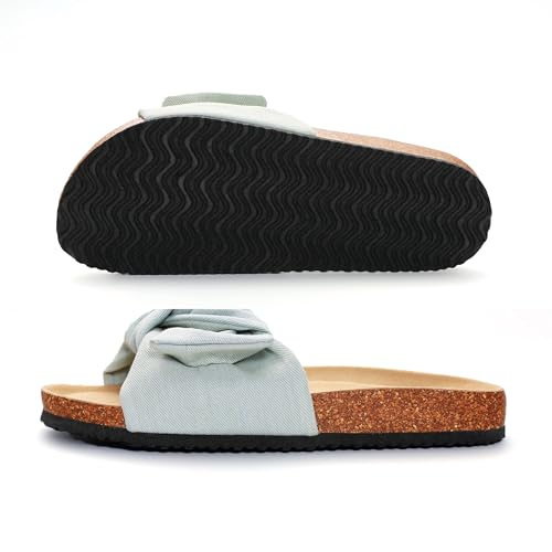 Image of PepStep Slide Sandals for Women or Ladies Dressy Summer Casual, Cute Bow Tie Knot On Top Strap, Comfy Slip On Cork Foot Bed