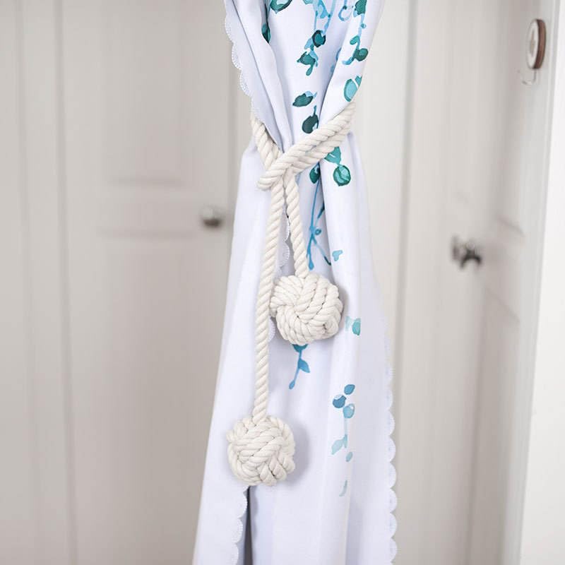 MAKNGRID Durable for Ball Natural Holdbacks Holdbacks & Drapery Decorative Tiebacks Knot 2 – Rope Boho Pcs (No-Drill, Farmhouse, Rustic Curtain Cotton Handmade Rural