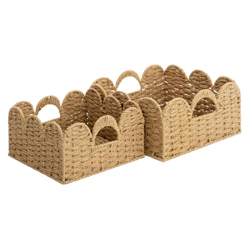 StorageWorks Scalloped Wicker Basket, Woven Baskets for Storage, Rattan Baskets