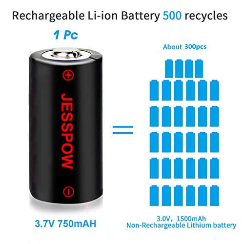 Jesspow Cr123A Rechargeable Batteries 16 Pack With Charger, Rechargeable Lithium Batteries [ 750Mah 3.7V ] For Arlo Cameras (Vmc3030/Vmk3200/Vms3330/3430/3530), Flashlight #TOP1