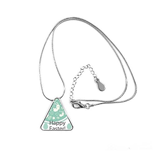 Collier pendentif triangle Joyeuses Pâques avec motif lapin vert