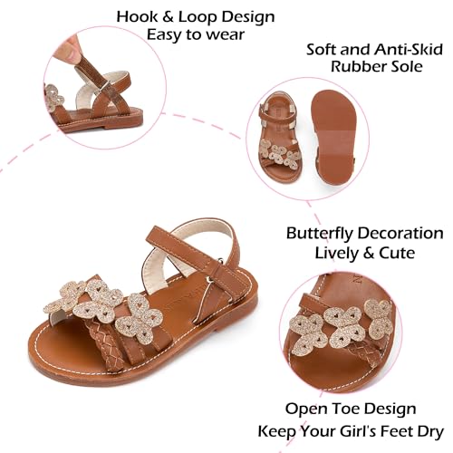 Image of PHIRAMIN Toddler Girl Sandals - Flower Girl Dress Shoes Open Toe Little Kid Flats