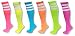 6 Pack of Neon Colored Knee High Tube Socks w/White Stripes