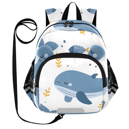 Kid's Backpack for Boys & Girls Toddler Bag Seamless Of Happy Whale Backpack with Safety Leash