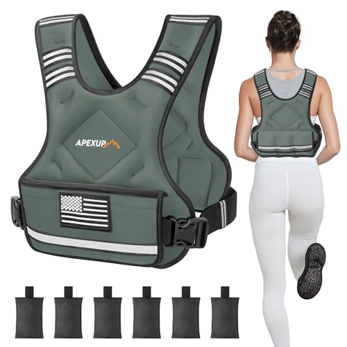 Image of APEXUP Adjustable Weighted Vest, 4-10lb /12-18lb /20-32lb Vest with 6 Ironsand Weights and Large Pocket, Weight Vest for Men Women Strength Training, Running, Walking