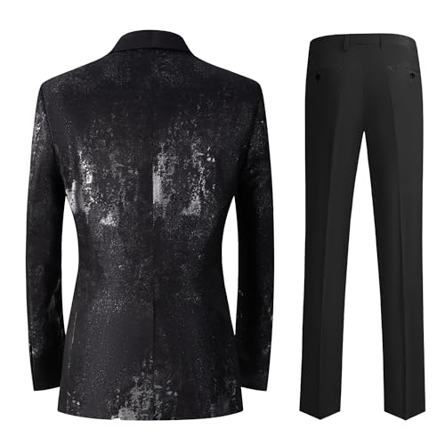 Suits for Men Slim Fit 5 Pieces Tuxedo Blazer Shawl Lapel Printed Vest Pants Shirt Bow Tie Prom Party Business3