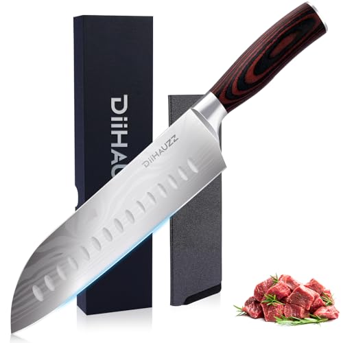 DiiHAUZZ 7 Inch Japanese Style Chef Knife, Ultra Sharp Santoku