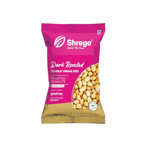 Image of Shrego Dark Roasted Whole Peanuts Unsalted 180g | Vacuum Packed | Ready-to-Use Roasted Peanuts | No Added Salt | Crunchy Protein Snack