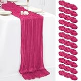 12 Pack 10Ft Hot Pink Cheesecloth Table Runner 35 x 120 inch Boho Gauze Cheese Cloth Table Runner Vintage Rustic Sheer Runners for Wedding Bridal Shower Birthday Party Cake Table Decorations