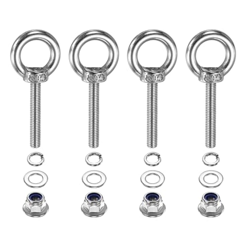 Image of PATIKIL M5 x 30mm Shoulder Eye Bolt, 4 Pcs 304 Stainless Steel Lifting Ring Threaded Eye Bolt with Flange Lock Nuts Spring and Flat Washers for Hanging Tie Down Straps Outdoor Indoor