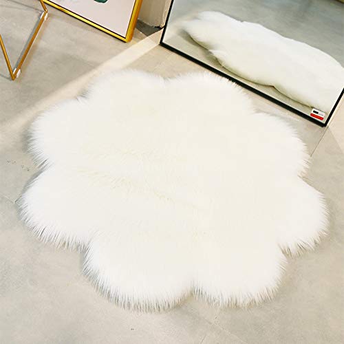 QINGLOU Peau de Mouton synthétique,Cozy Sensation comme véritable Laine Tapis en Fourrure synthétique, Fluffy Soft Longhair Décoratif Coussin de Chaise Canapé Natte (Blanc, 90 x 90cm)