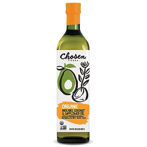 Chosen Foods Organic Avocado, Coconut & Safflower Oil, Kosher Oil for Baking, High-Heat Cooking, Frying, Homemade Sauces, Dressings and Marinades (33.8 fl oz)