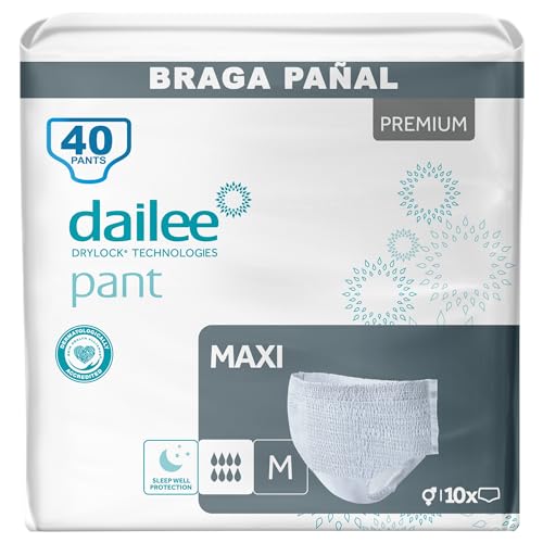 Dailee Pants Maxi M - 40x Pañales Adultos Maxima Absorcion - Braga Pañal Adulto para Ancianos, Hombres y Mujeres - 40 Bragas Incontinencia Mujer y Hombre