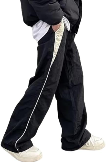 Y2k Track Pants Men Baggy Sweatpants Loose Striped Parachute Pants Wide Leg Hip Hop Streetwear